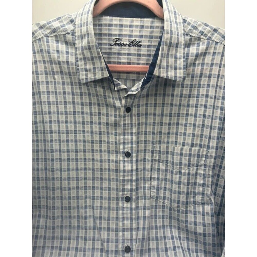 Navy and blue checkered men’s button-down